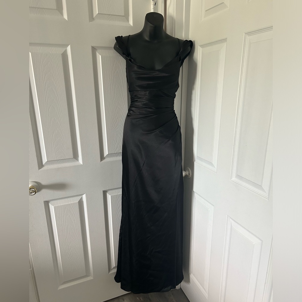 charmeuse cowl dress with swag sleeves